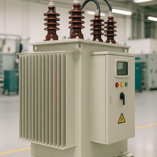 transformador trifásico moderno, distribución eléctrica industrial, subestación de potencia, equipo eléctrico de alta eficiencia