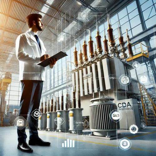 DALL·E 2024-10-15 15.02.20 - A professional and modern image representing CDA Ingenieros, specialists in the sale and maintenance of electrical transformers in Peru. The image inc